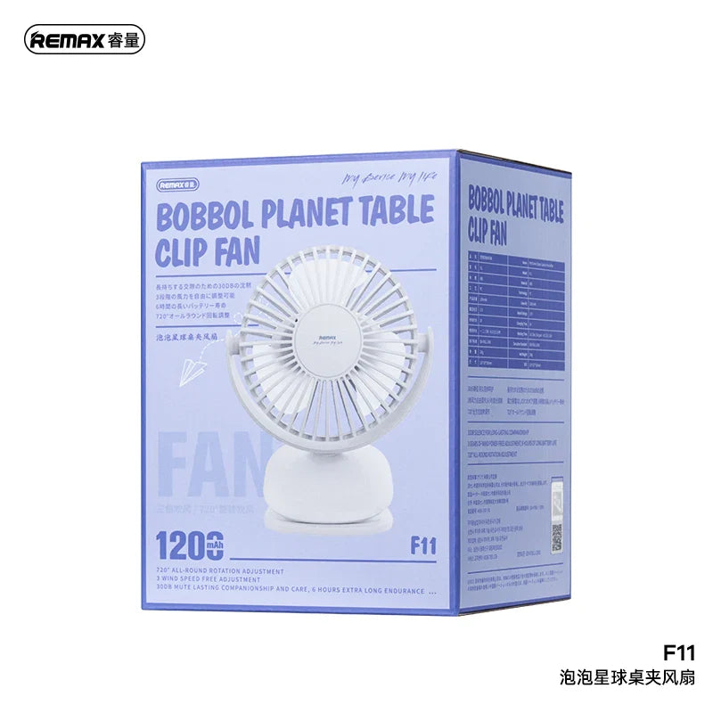 REMAX USB Factory Custom Logo Package Mini Portable Cooling Fan Table Desktop Fans with Clip 3 Wind Speed for Gifts