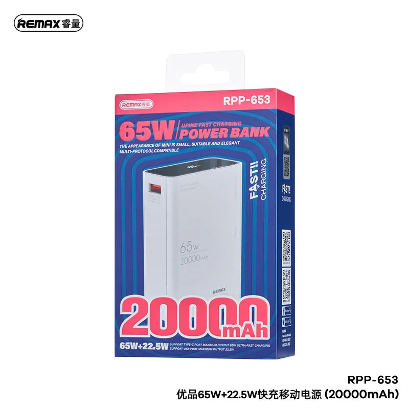 Remax Rpp-653 65W+22.5W Pd+Qc Fast Charging Power Bank 20000Mah High Capacity Portable Mobile Power Banks