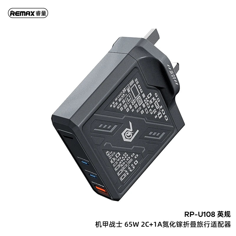 Remax 65W 2Type C+AUSB GaN EU/UK Charger Adapter