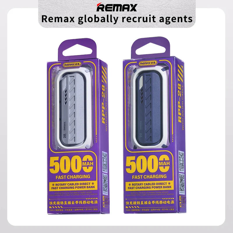 Remax Rpp-28 20W Fast Charging Power Bank 5000Mah With Rotary Cabled Direct Foldable Connector Power Banks