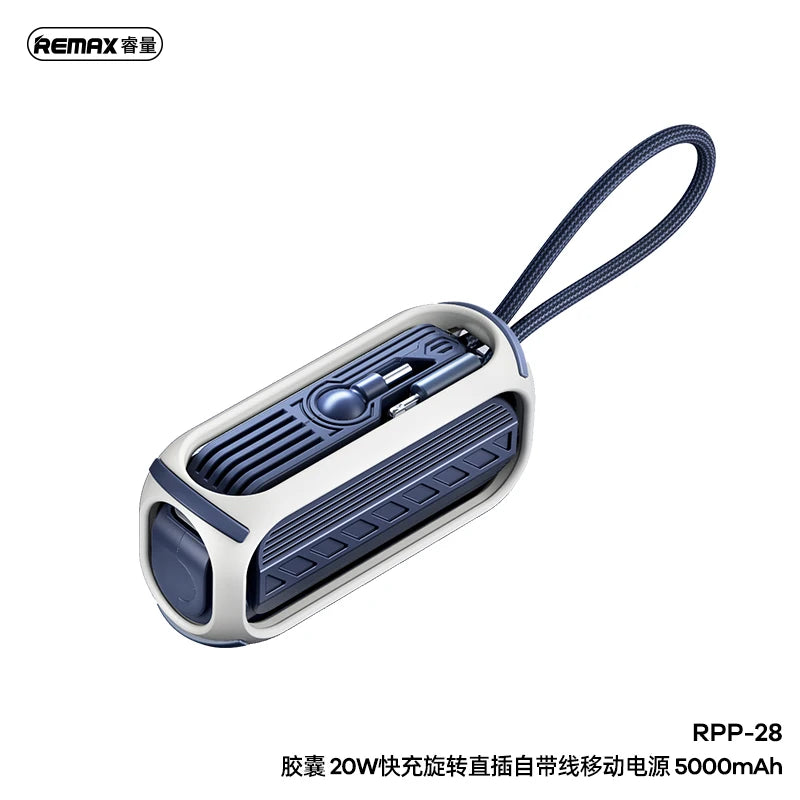 Remax Rpp-28 20W Fast Charging Power Bank 5000Mah With Rotary Cabled Direct Foldable Connector Power Banks