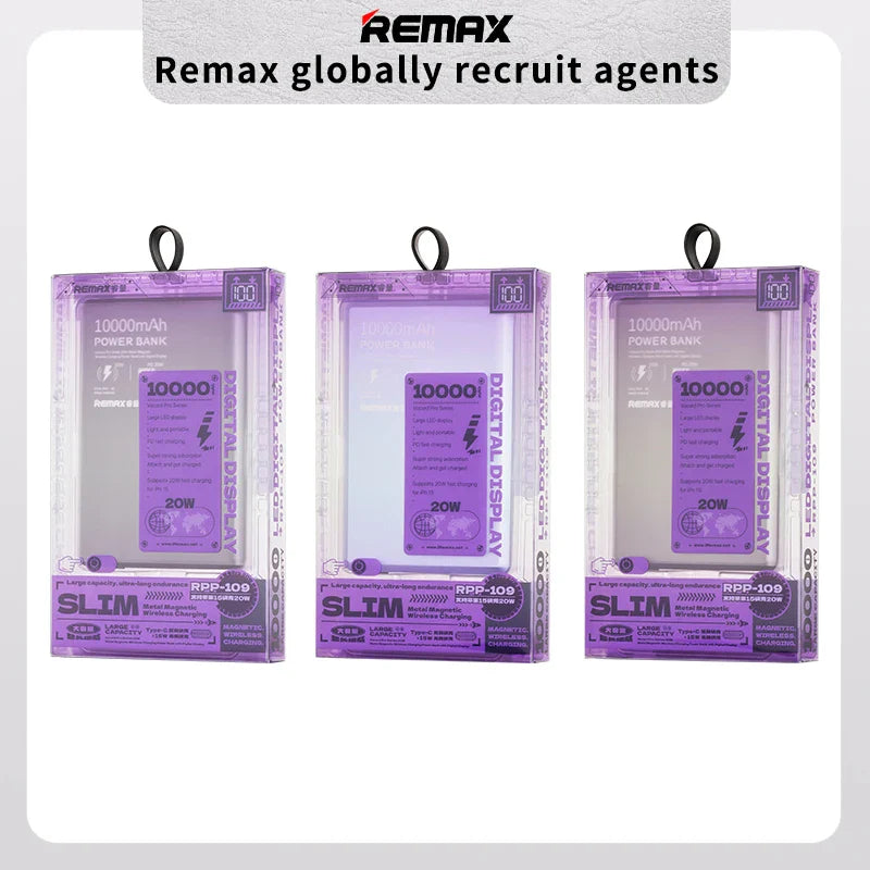 REMAX RPP-109 20W Metal Magnetic Wireless Charging Power Bank with Digital Display 10000mAh Portable Power Banks