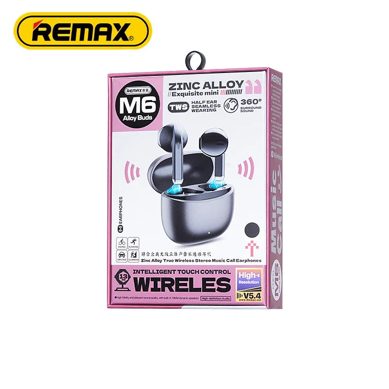 REMAX AlloyBuds M6 Zinc Alloy TWS Earphones Stereo Sound Touch Controls & Durable Design Wireless Earbuds for Music & Calls