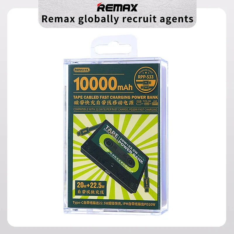 Remax PD20W+QC22.5W Cabled Fast Charging Power Bank 10000mAh RPP-533 2023 PowerBank 10000 MAh