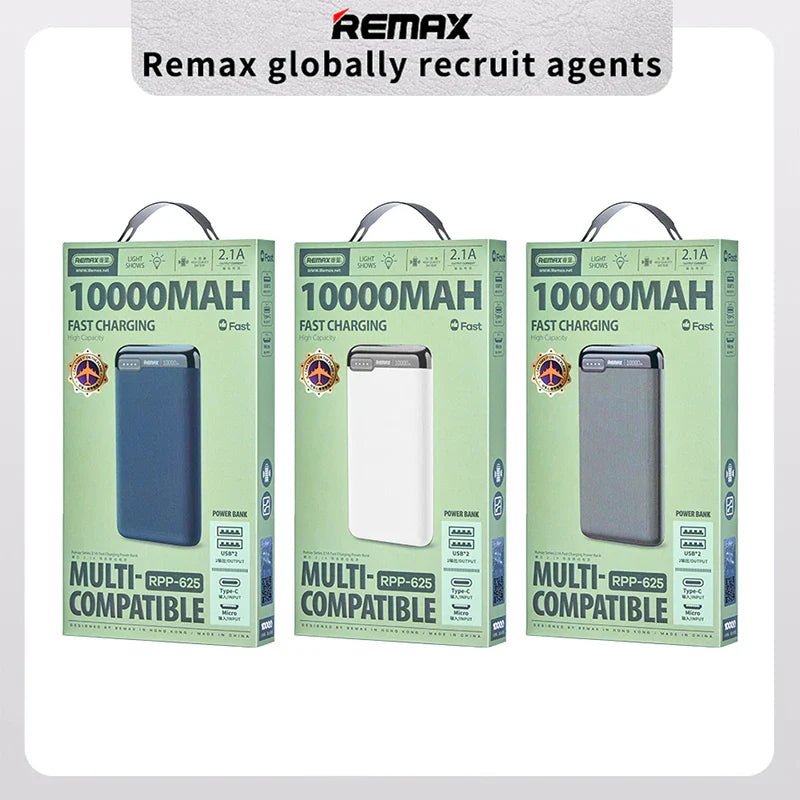 Remax Rpp-625 2.1A Fast Charging Power Bank 10000Mah Mobile Phone Portable Powerbank 10000 Mah Charger Power Bank