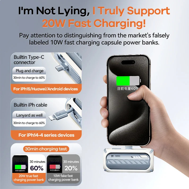 Remax Rpp-28 20W Fast Charging Power Bank 5000Mah With Rotary Cabled Direct Foldable Connector Power Banks