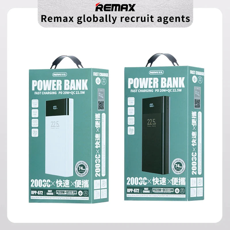Remax Reciuy Series Rpp-672 20W+22.5W Pd+Qc Fast Charging Power Bank 20000Mah Portable Display Digitail Powerbank
