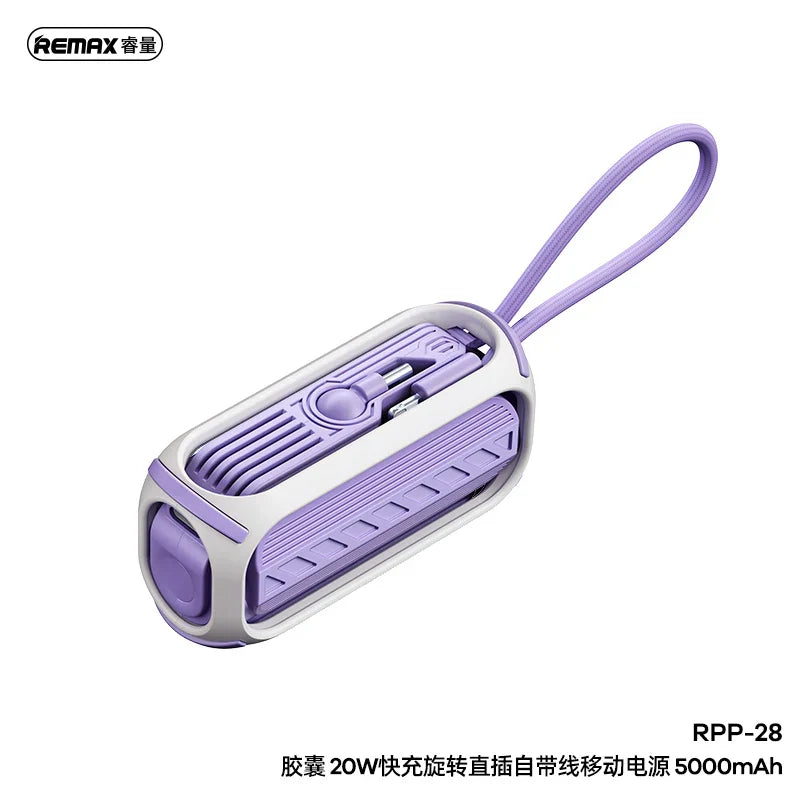 Remax Rpp-28 20W Fast Charging Power Bank 5000Mah With Rotary Cabled Direct Foldable Connector Power Banks