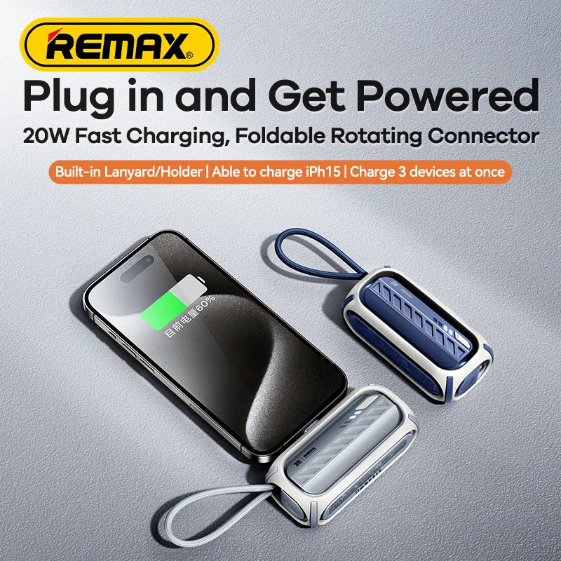 Remax Rpp-28 20W Fast Charging Power Bank 5000Mah With Rotary Cabled Direct Foldable Connector Power Banks