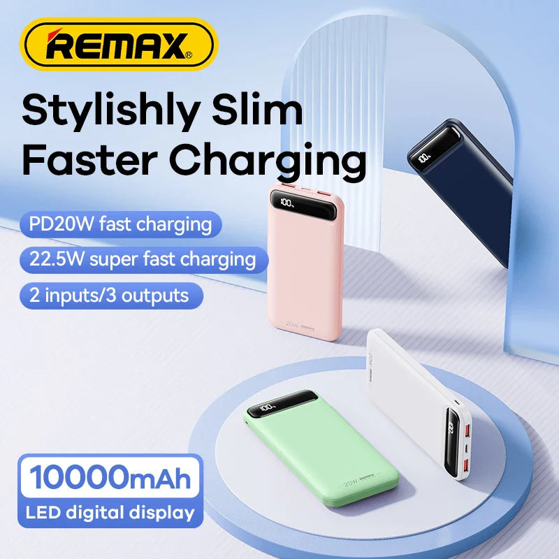 Remax RPP-520 Custom LOGO Powerbank 10000mAh Li Polymer Portable OEM Flat Ultra Slim Thin Power Bank for Phone
